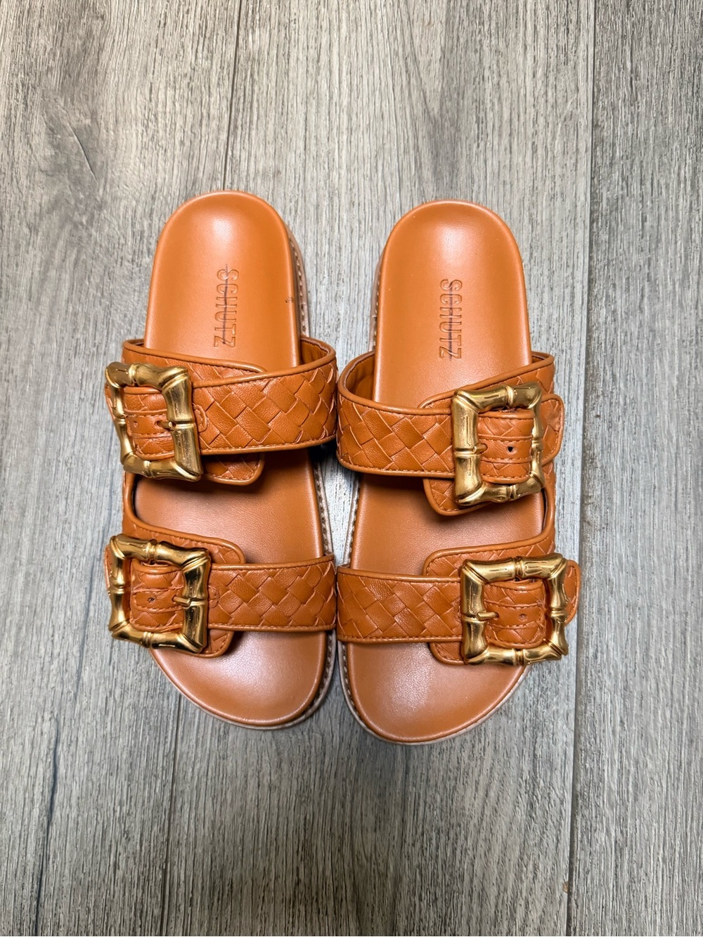 Schutz Enola Buckle Woven Honey Peach Sporty Sandal in Cuoio Brown - Picture 7 of 9